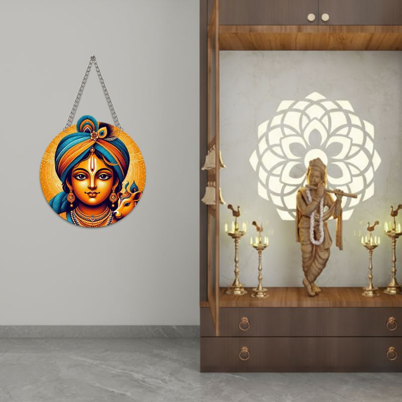 Lord Krishna Wall Hanging for Living Room Home Decoration Item Hindu God Wall Art Pooja Room, Wall Decoration for Living Room Artworks Hanging Positive Vibes